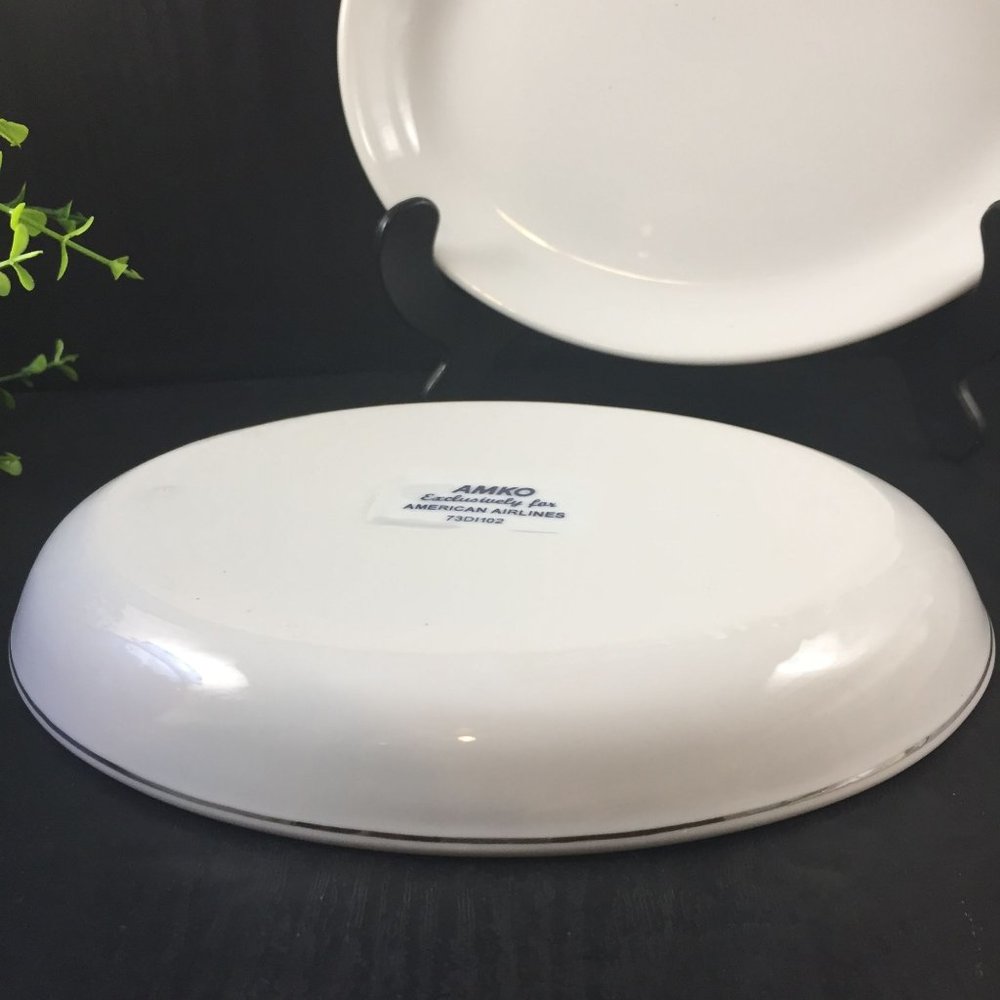 2 AMKO American Airlines Oval First Class Serving Plate White with Platinum Band - Picture 6 of 7